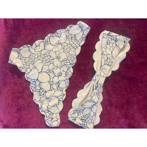 MARYSIA 2 Pc Bikini Set Size Large Bandeau Antibes Blue White Floral Top Bottom - Picture 2 of 6